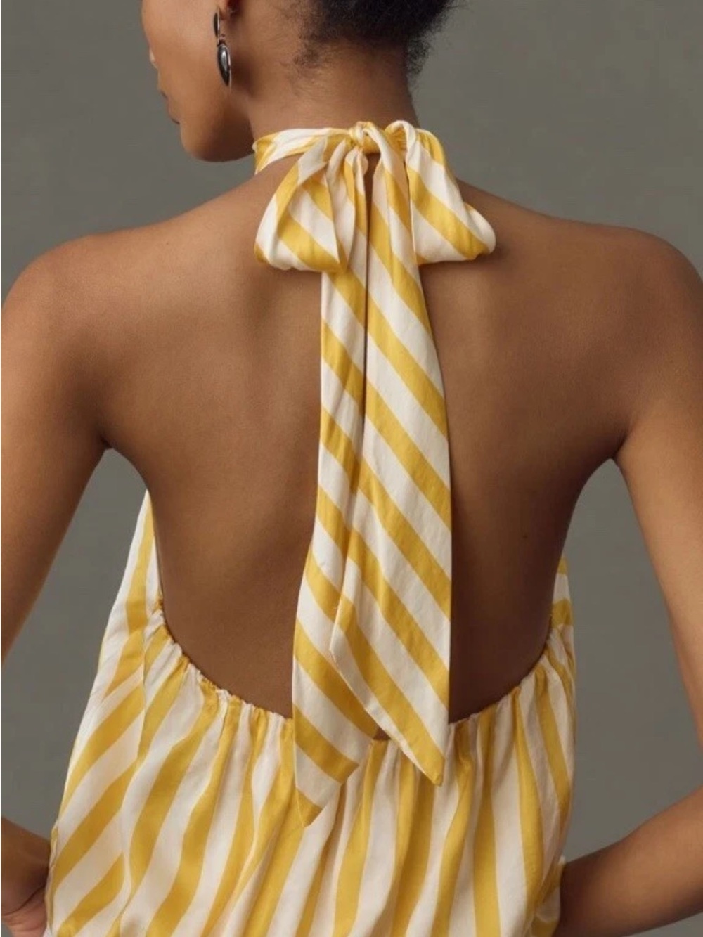 Anthropologie Yellow and White Striped Halter Bubble Tank - Picture 3 of 9